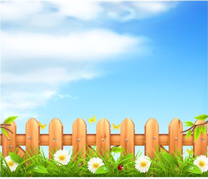 Fence clipart sky. Wooden with nature vector