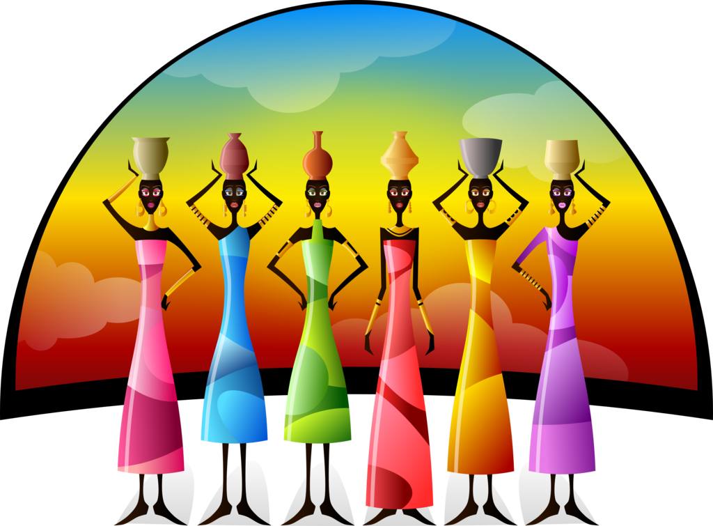 Festival clipart colorful abstract. African women with vessels
