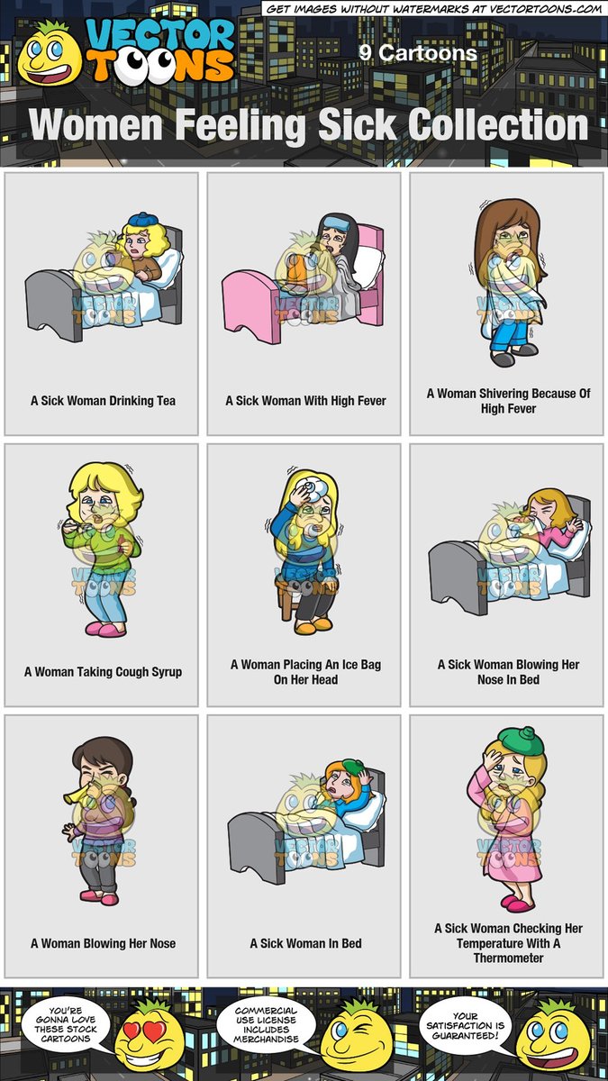 Women feeling sick collection. Fever clipart feel