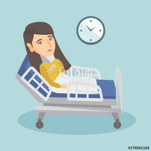 Caucasian woman with laying. Fever clipart sick bed