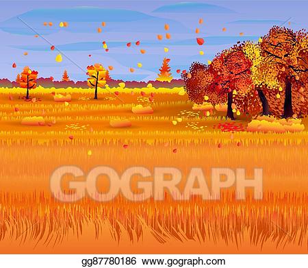 Vector art nature landscape. Field clipart autumn field