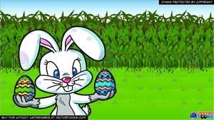 Field clipart easter. An bunny holding colorful