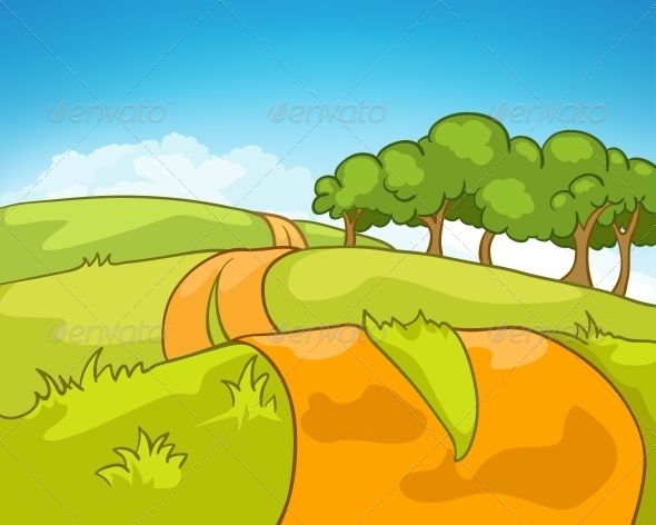 Cartoon nature road and. Field clipart natural landscape