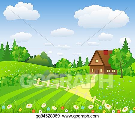 Vector rural landscape with. Hills clipart field