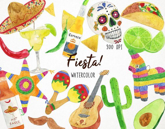 Watercolor for invitation mexican. Fiesta clipart mexicanclip