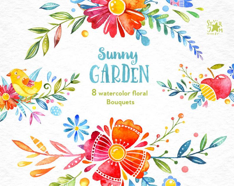 Fiesta clipart quote. Sunny garden bouquets watercolor