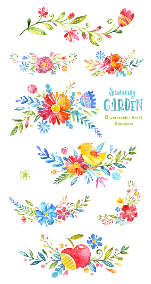 Fiesta clipart quote. Sunny garden bouquets watercolor