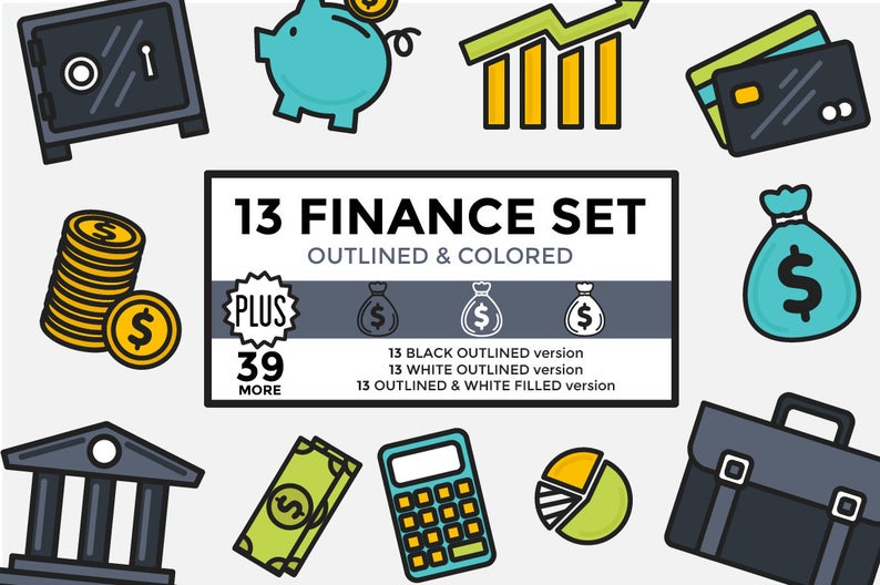 Finance clipart business finance. Set outlined colored vector