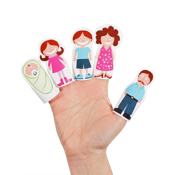 Family paper puppets printable. Finger clipart baby finger