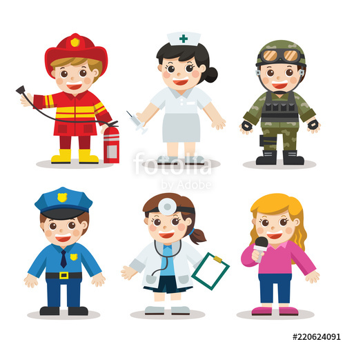 Kid set of different. Fireman clipart doctor