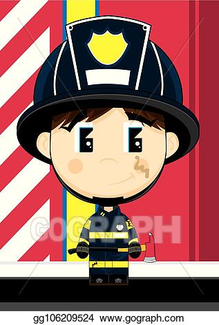 Fireman clipart head. Eps illustration cute big