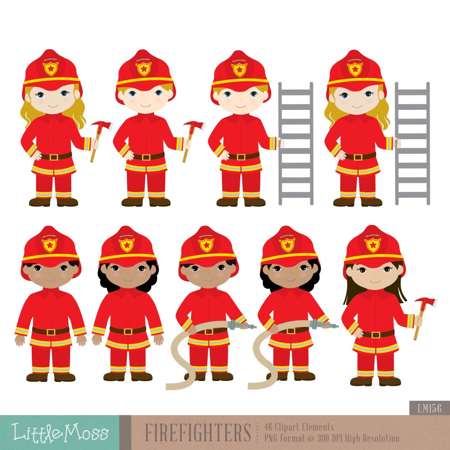 Fireman clipart month. Firefighters digital 