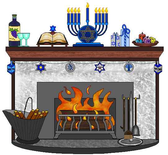 Fireplace clip art decorated. Menorah clipart hanukkah decoration