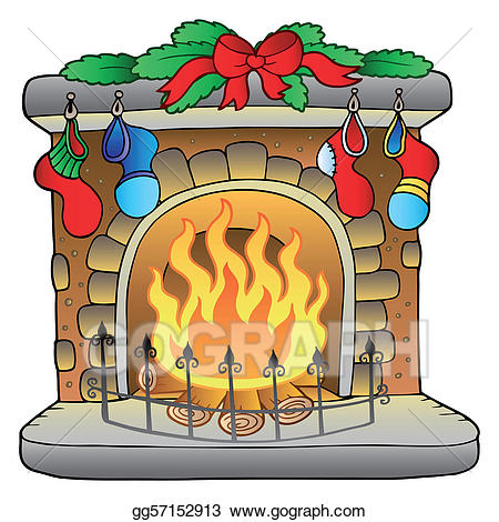 Fireplace clipart hearth. Vector art christmas cartoon