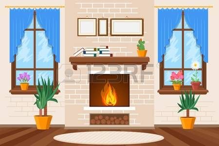 Fireplace clipart living room.  stock vector illustration
