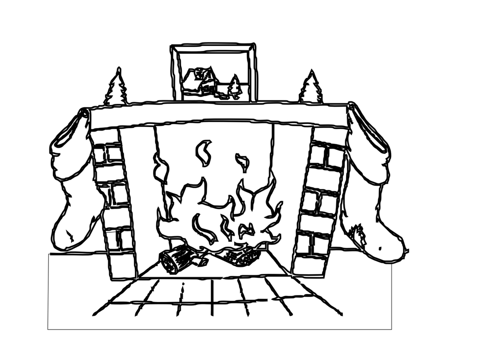 Living Room Fireplace Clipart Black And White