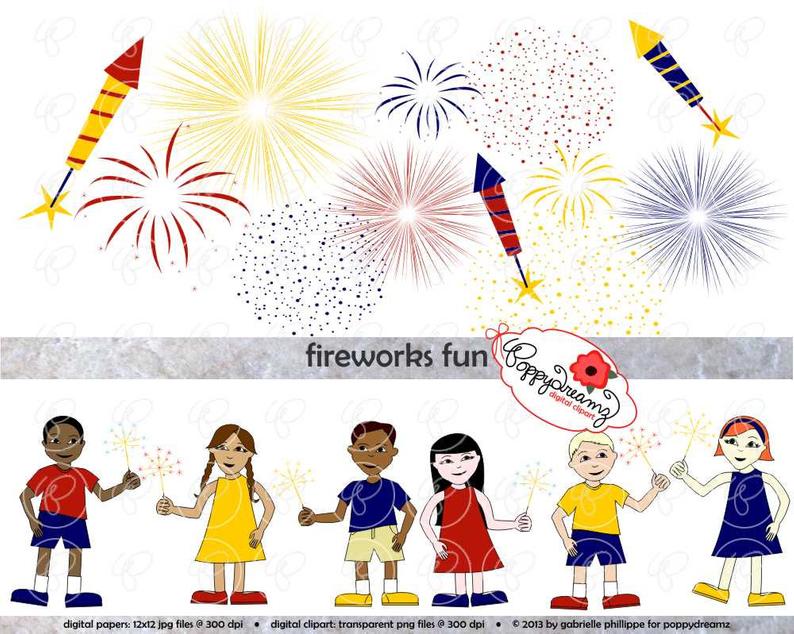 Fun set digital clip. Fireworks clipart child