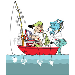 Cartoon man fishing in. Fisherman clipart boating