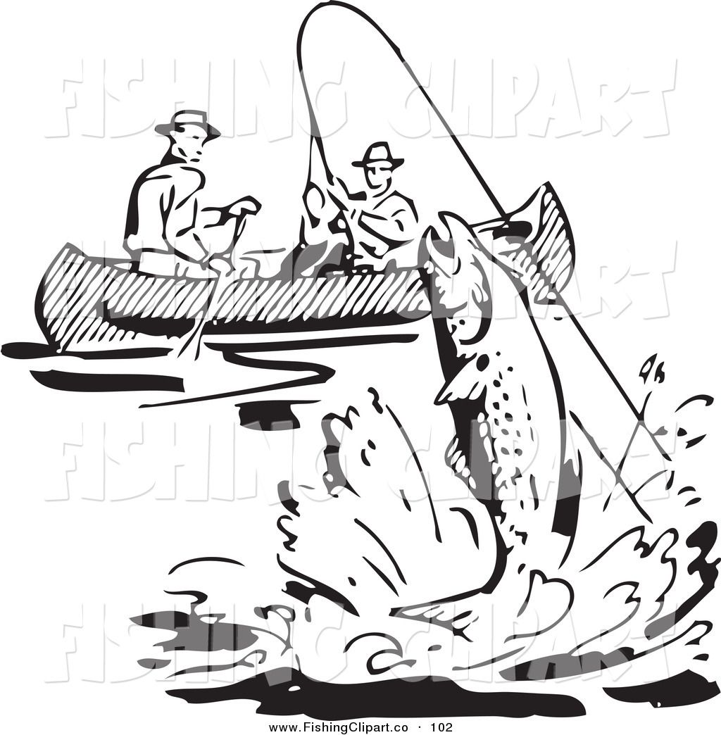 fishing clipart black and white