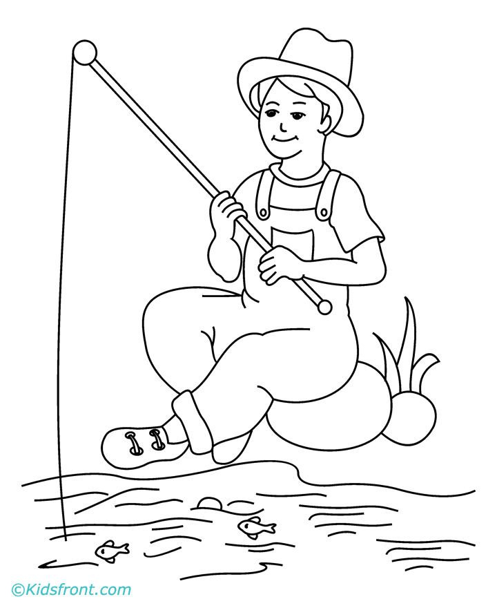 Fisherman clipart coloring page, Fisherman coloring page Transparent