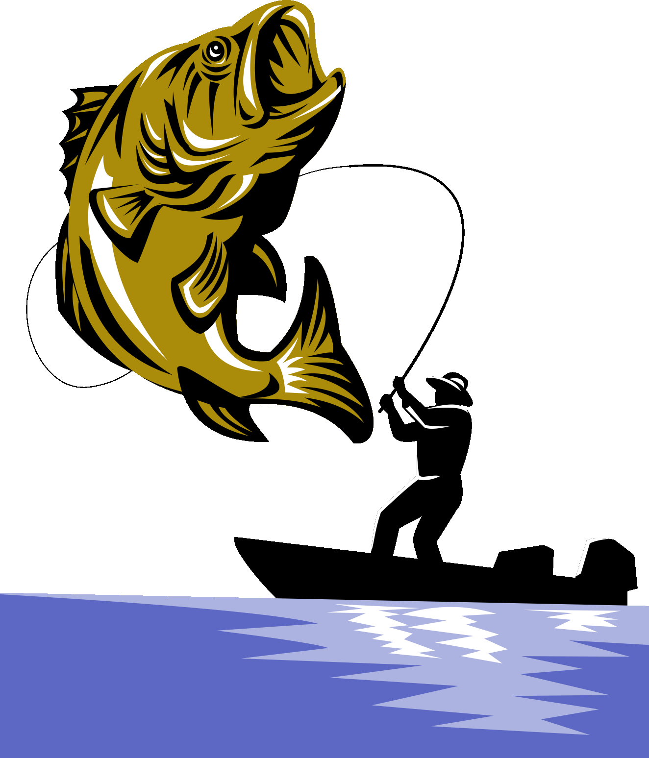 Bass rod largemouth . Fisherman clipart fishing industry