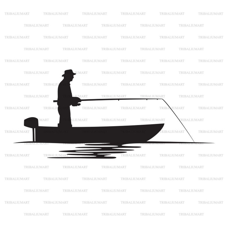 In a boat silhouette. Fisherman clipart watercraft