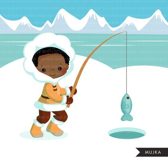 Arctic eskimo cute background. Fishing clipart winter