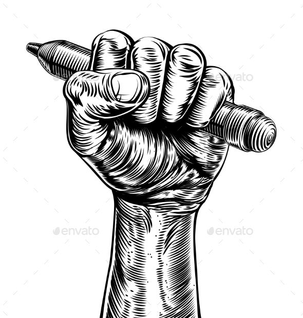 Propaganda woodcut hand holding. Fist clipart air sketch