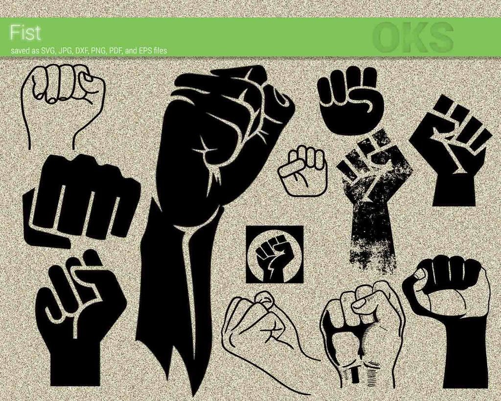 Fist clipart pdf. Raised svg dxf vector