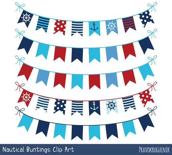 Nautical bunting red blue. Pennant clipart boat flag