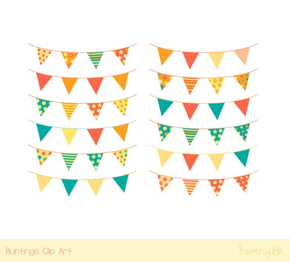 Colorful birthday bunting clip. Pennant clipart party banner