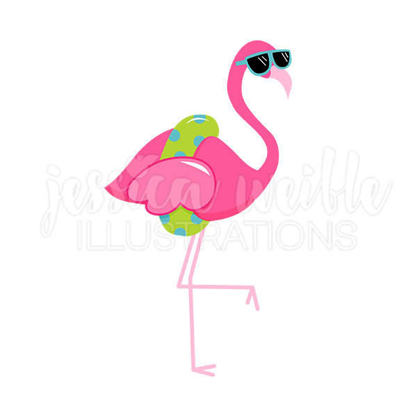 Flamingo clipart. Sunglasses cute digital clip
