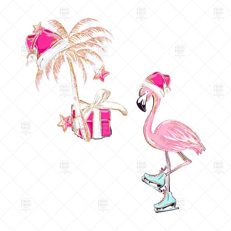 flamingo clipart christmas