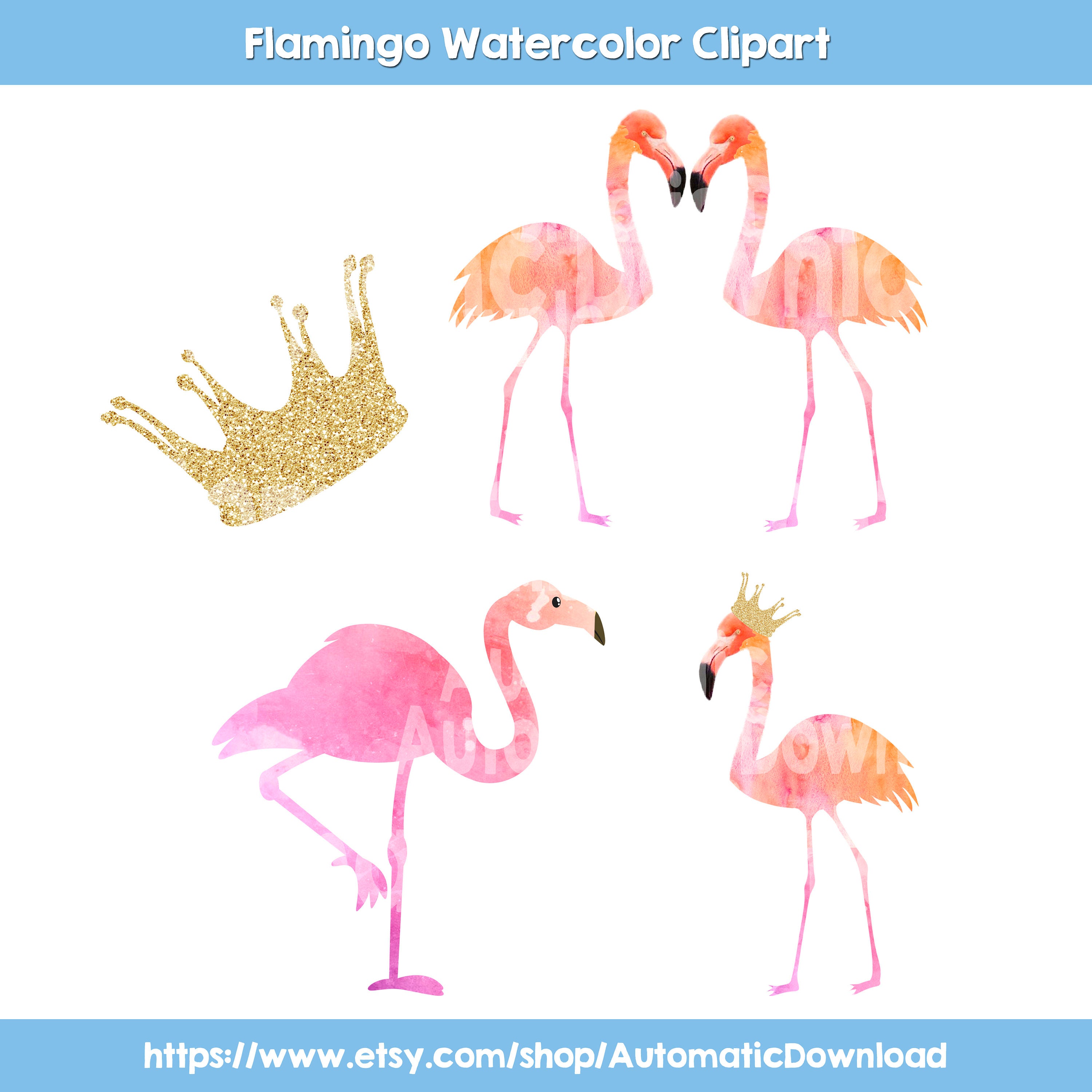Flamingo clipart gold. Watercolor clip art crown