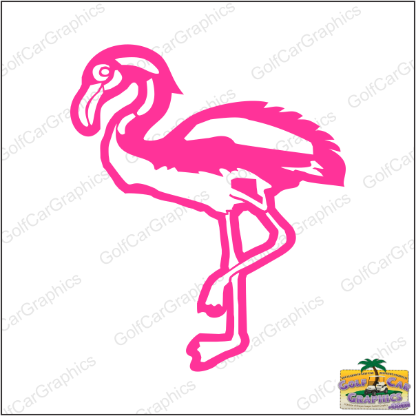 Golf car graphic fun. Flamingo clipart purple