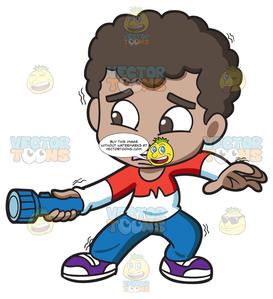 A scared black boy. Flashlight clipart dark clipart