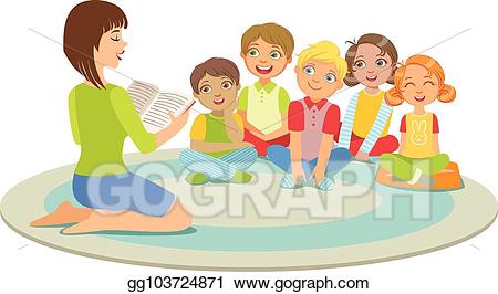 Vector art of kids. Storytime clipart small group