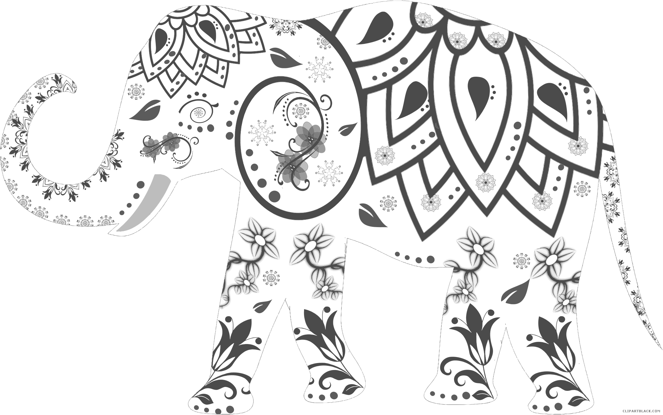 Pattern clipartblack com animal. Floral clipart elephant