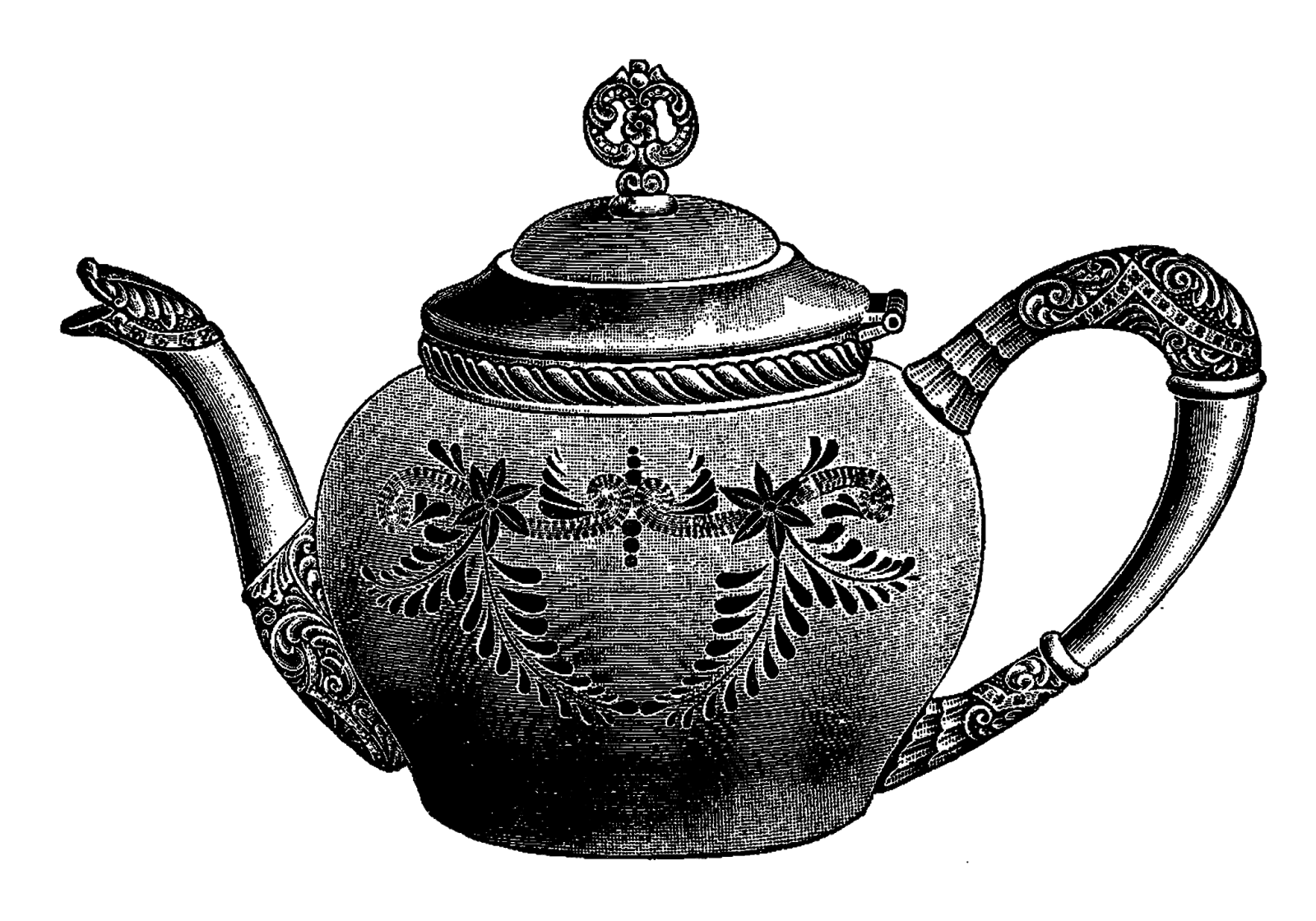 Floral clipart teapot. Digital stamp design stock