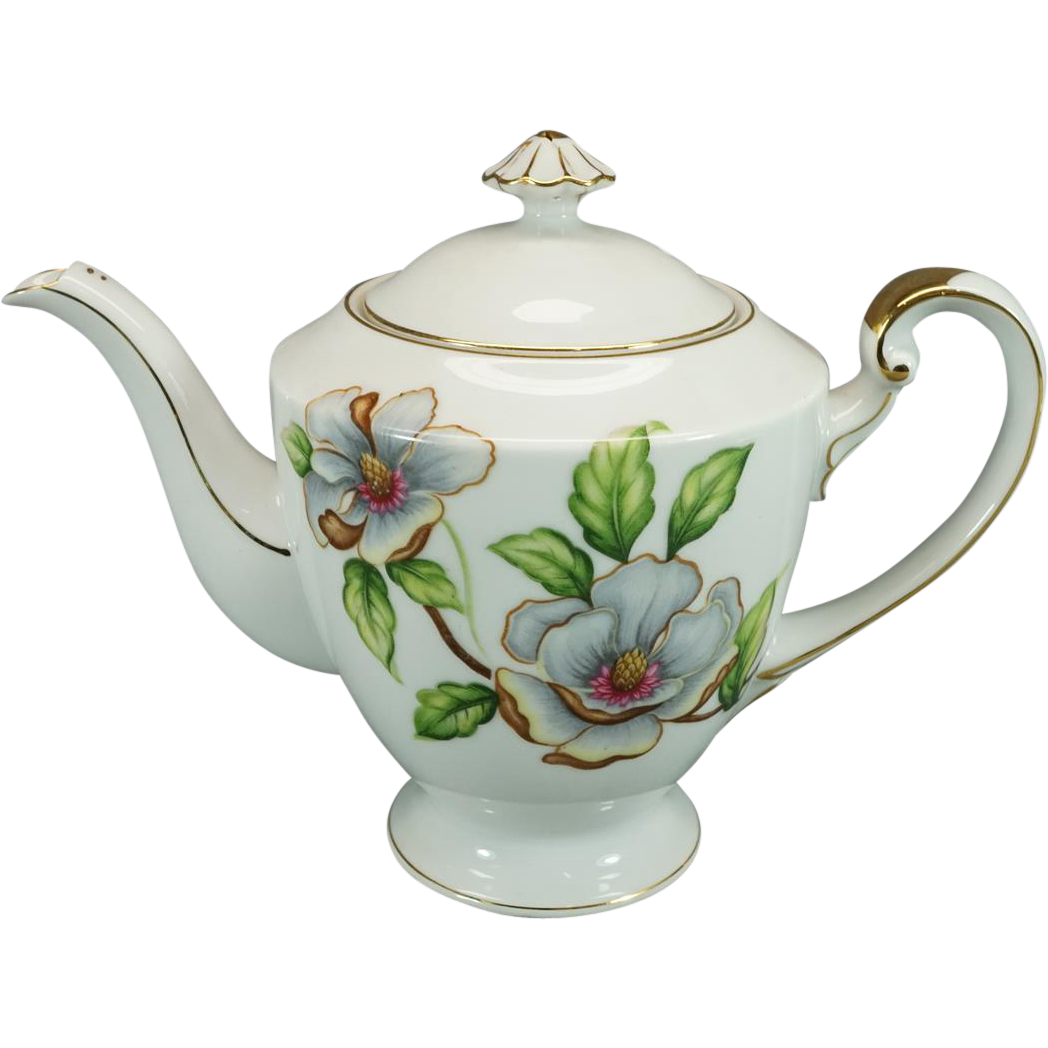 Roselyn china footed lid. Floral clipart teapot