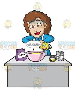 A lady cook making. Flour clipart cake mix