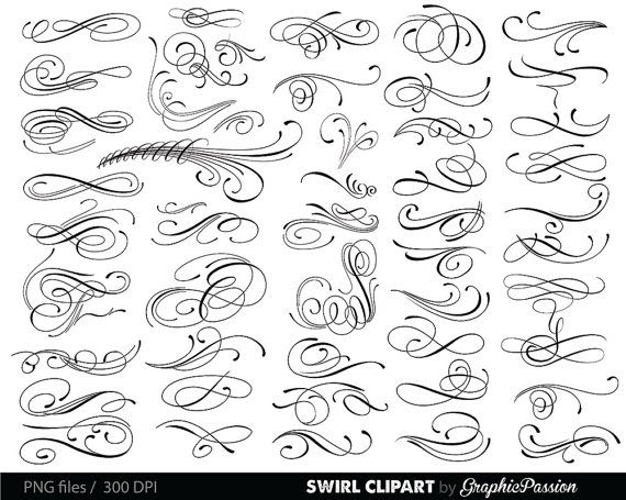 Flourish clipart tattoo script. Swirls digital clip art