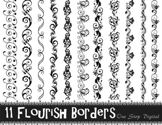 Instant download black flourish. Flourishes clipart lace