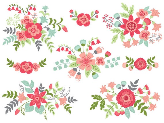 Floral bouquet vector flowers. Flower clipart digital