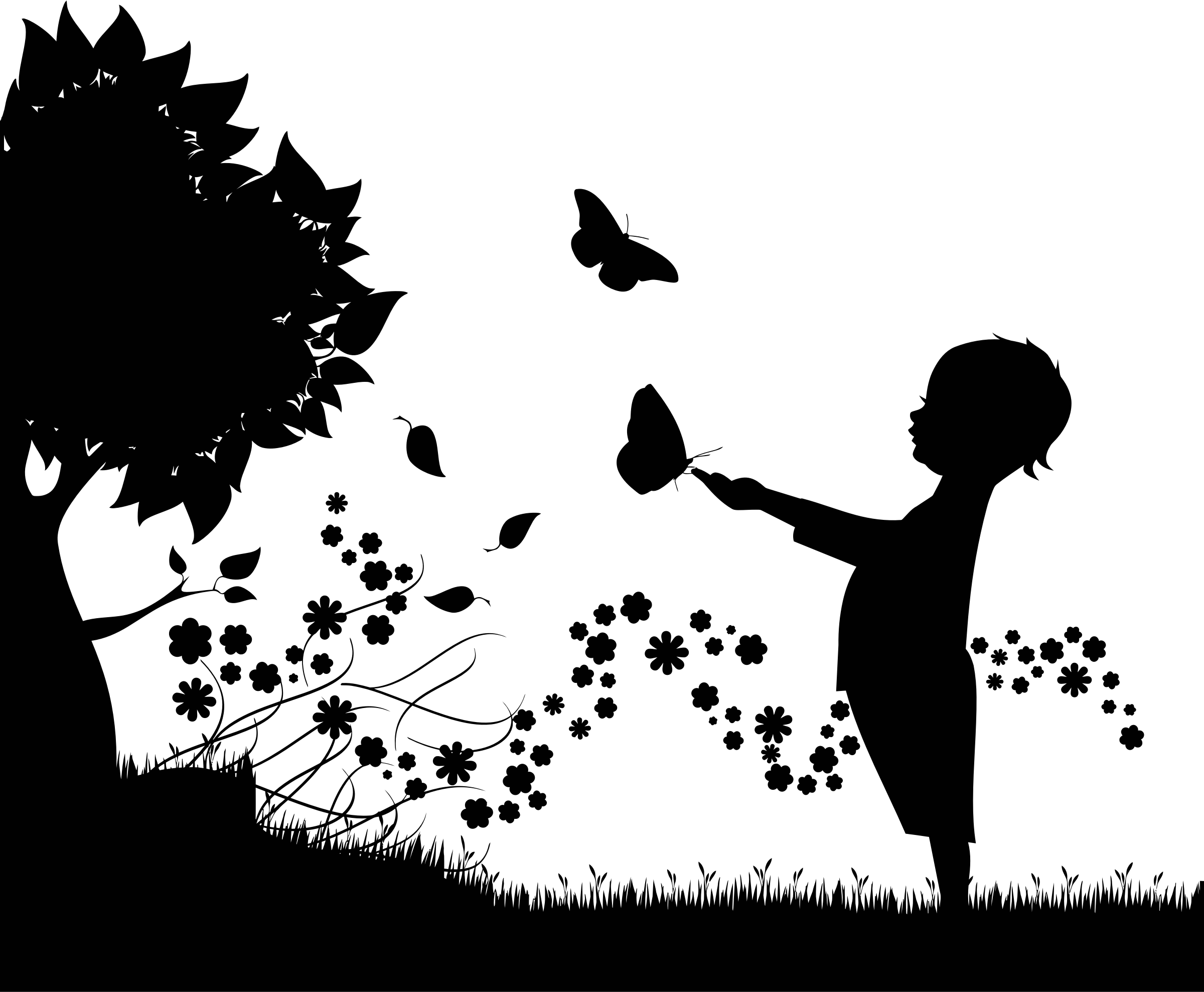 Floral silhouette big image. Flowers clipart child