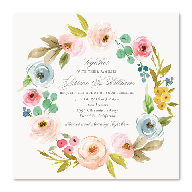 Wildflowers wreath wedding invitations. Invitation clipart elegant invitation