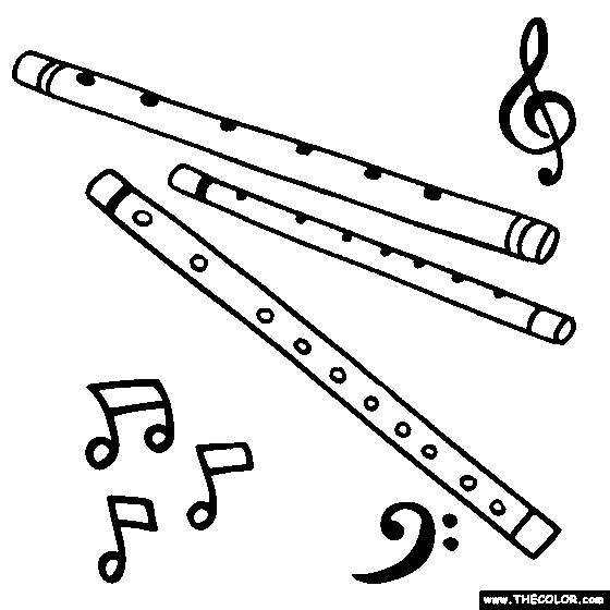 Flute color wind instruments. Flutes clipart coloring page