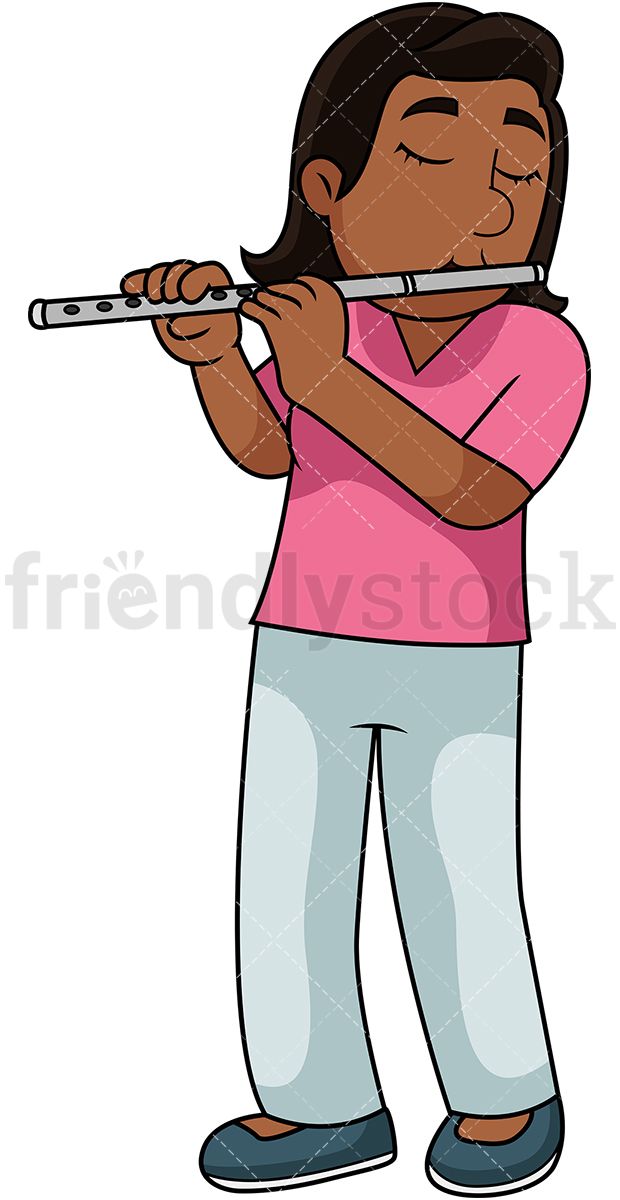 Flute clipart vector. Black woman playing the