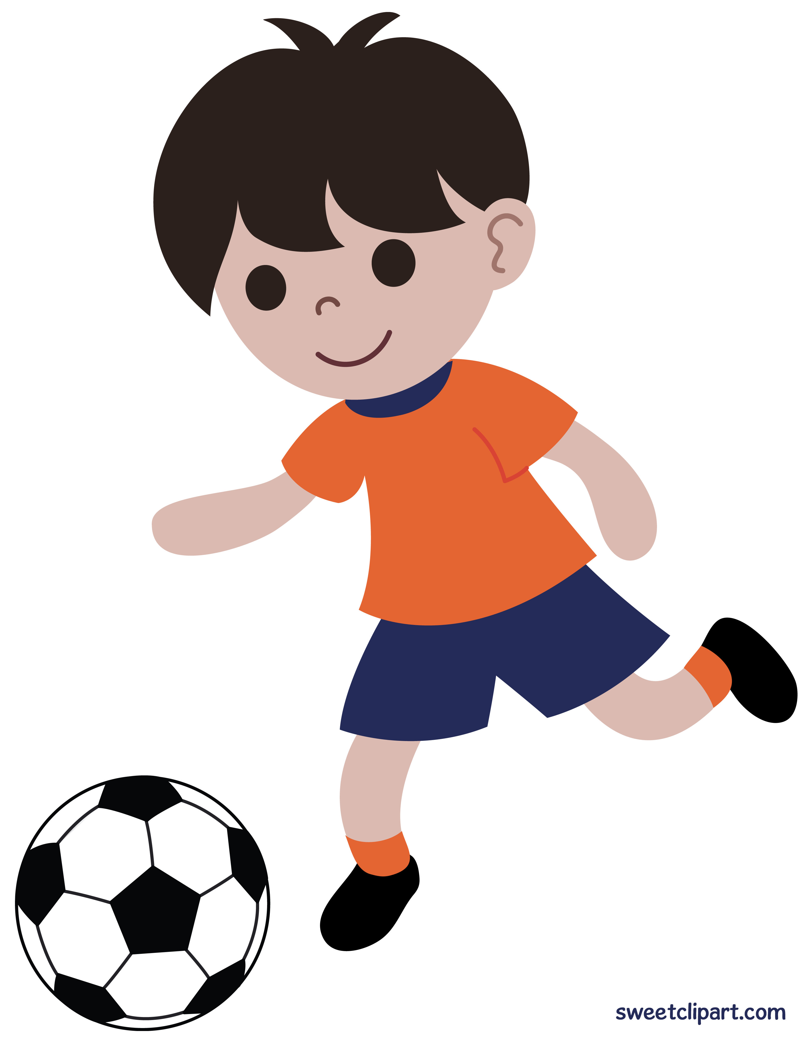 Playing soccer or football. Clipart boy sport