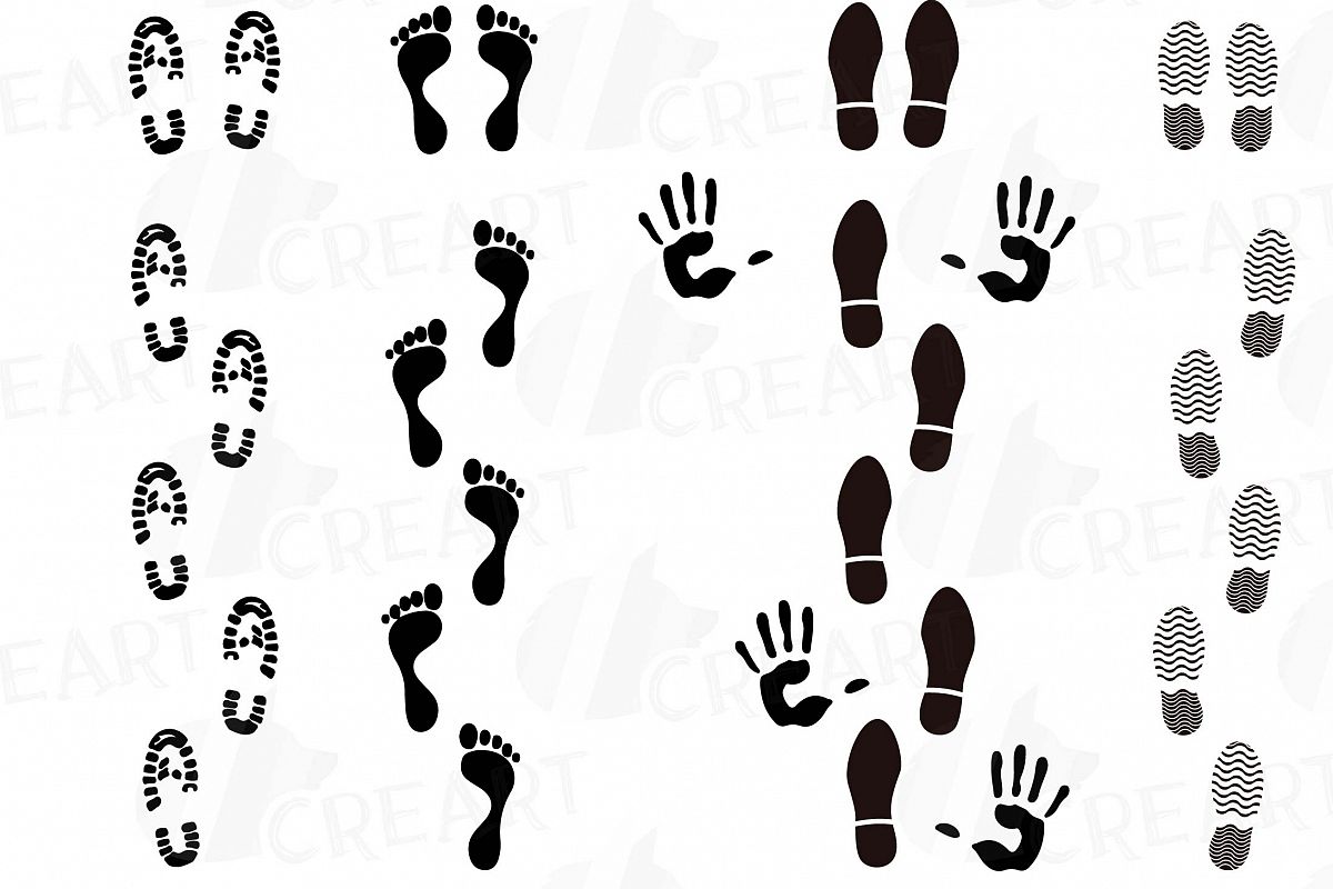 Footprint and pack footprints. Handprint clipart human